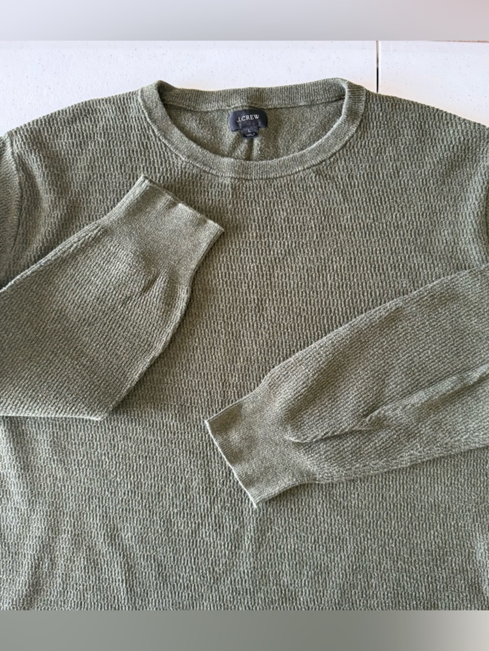 J. Crew Men’s Olive Cotton Crewneck Textured Knit Sweater